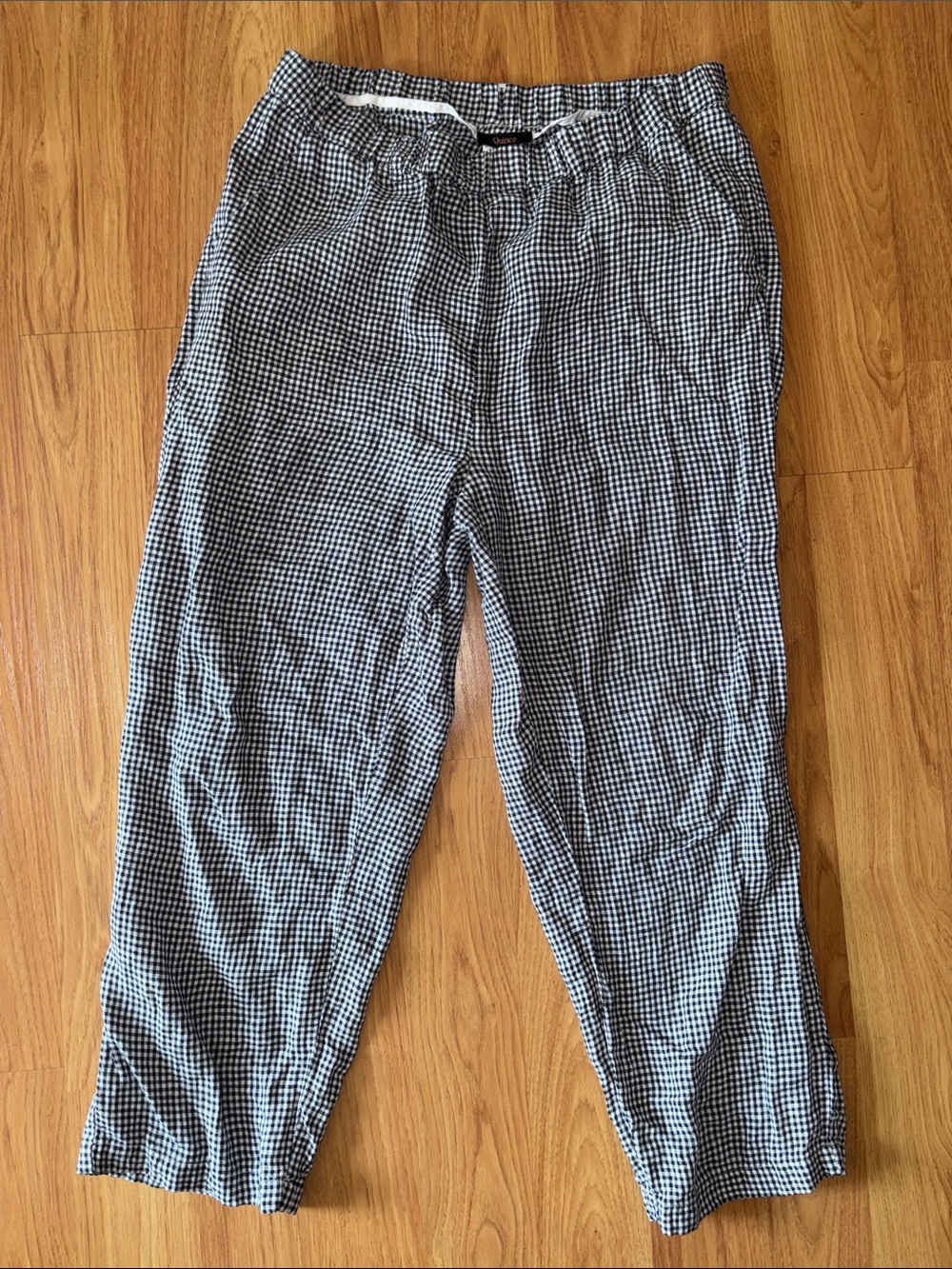 Quince Black and White Gingham Joggers High Waisted